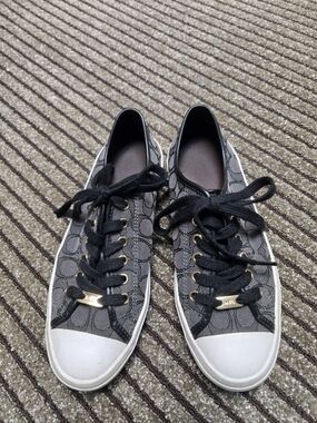 COACH Signature Gray and Black Lace-Up Sneakers